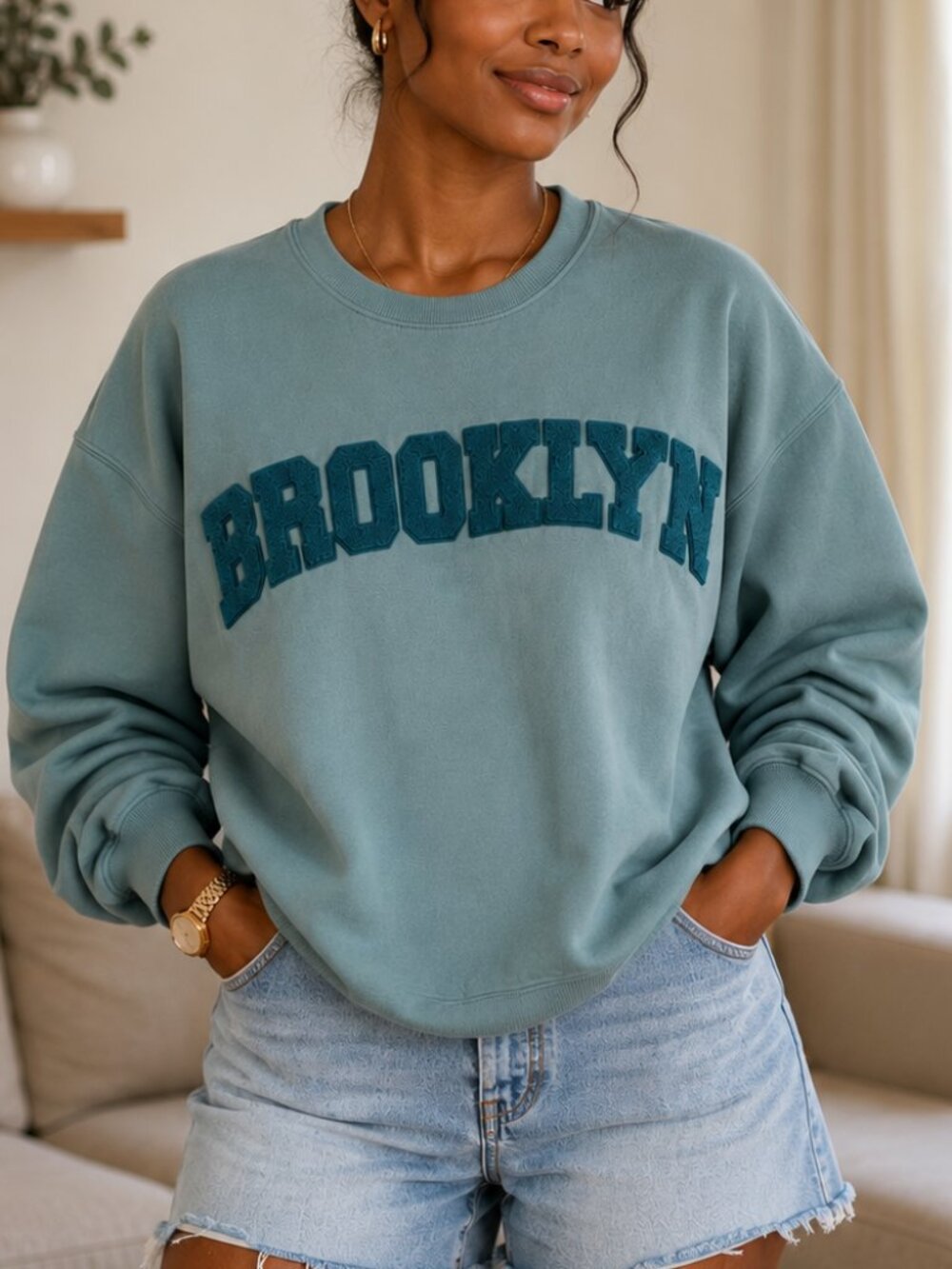 Wild Fable Brooklyn Oversized Crewneck Sweatshirt Blue Gray Small